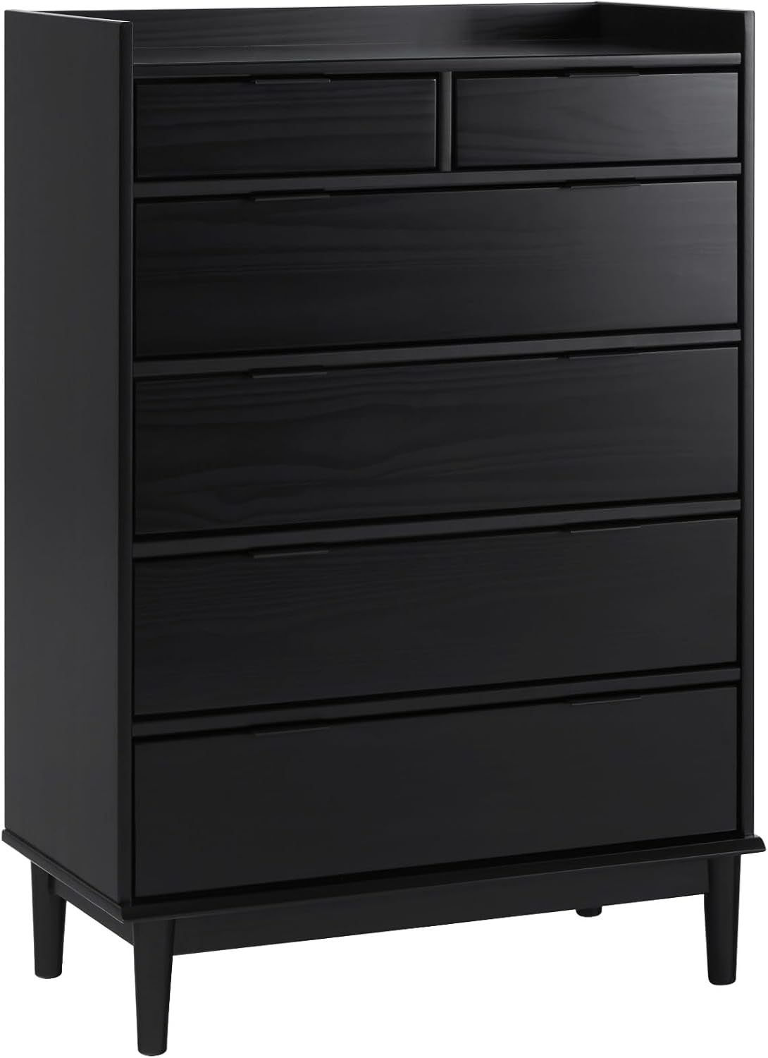 Blythe Mid-Century Modern Tray-Top Solid Wood 6-Drawer Dresser, 30 Inch, Black