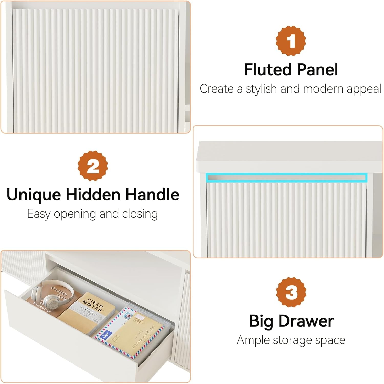 63In TV Stand for Tvs up to 70", Fluted Entertainment Center with Storage Drawer and Open Shelves, Modern TV Console Media Cabinet for Living Room, Bedroom, White