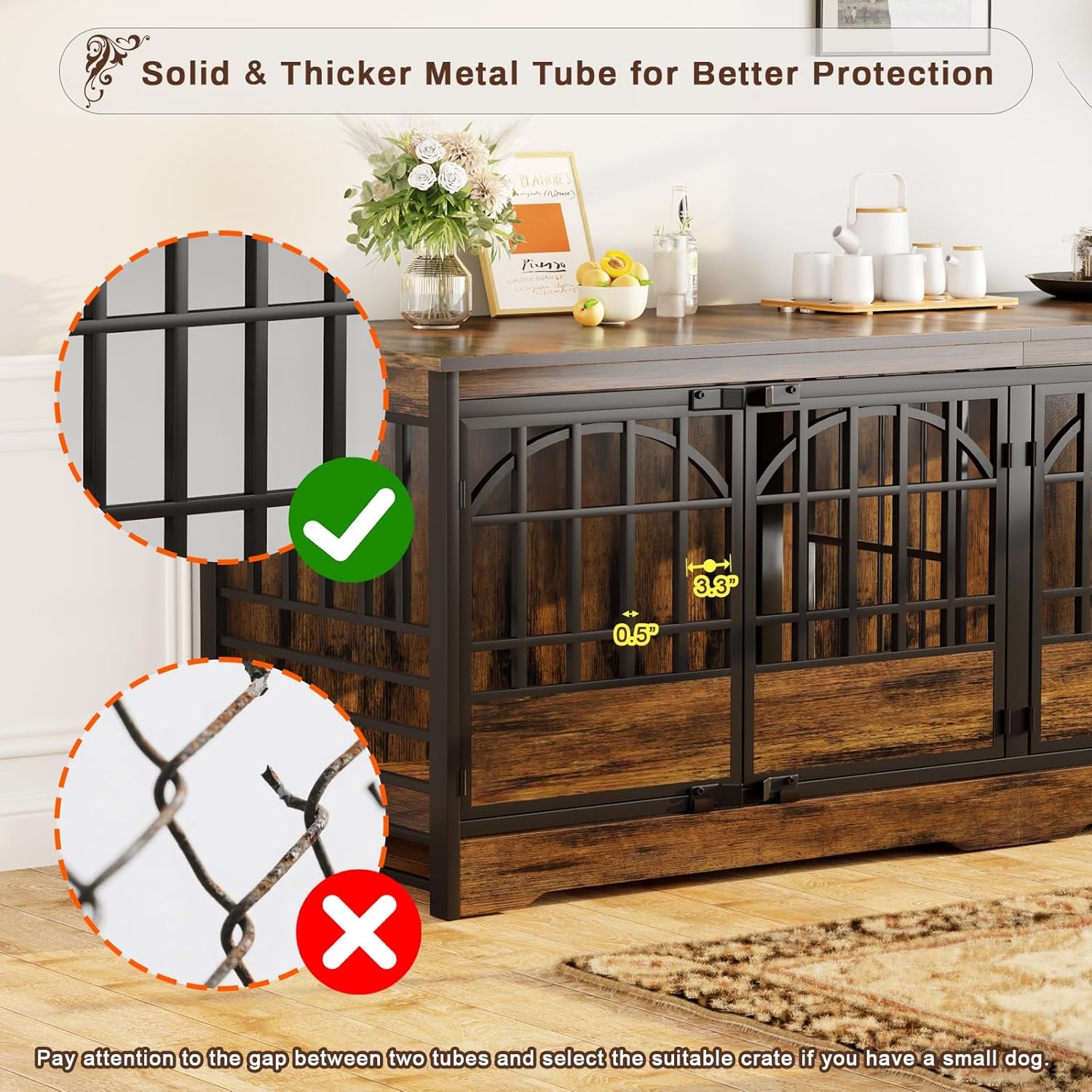 86 Inch Double Dog Crate Furniture for 2 Large Dogs, Decorative Dog Kennel Indoor TV Stand, Heavy Duty Wooden Dog Cage for Large Medium Dogs Sized Dog Pet House with Divider (White)