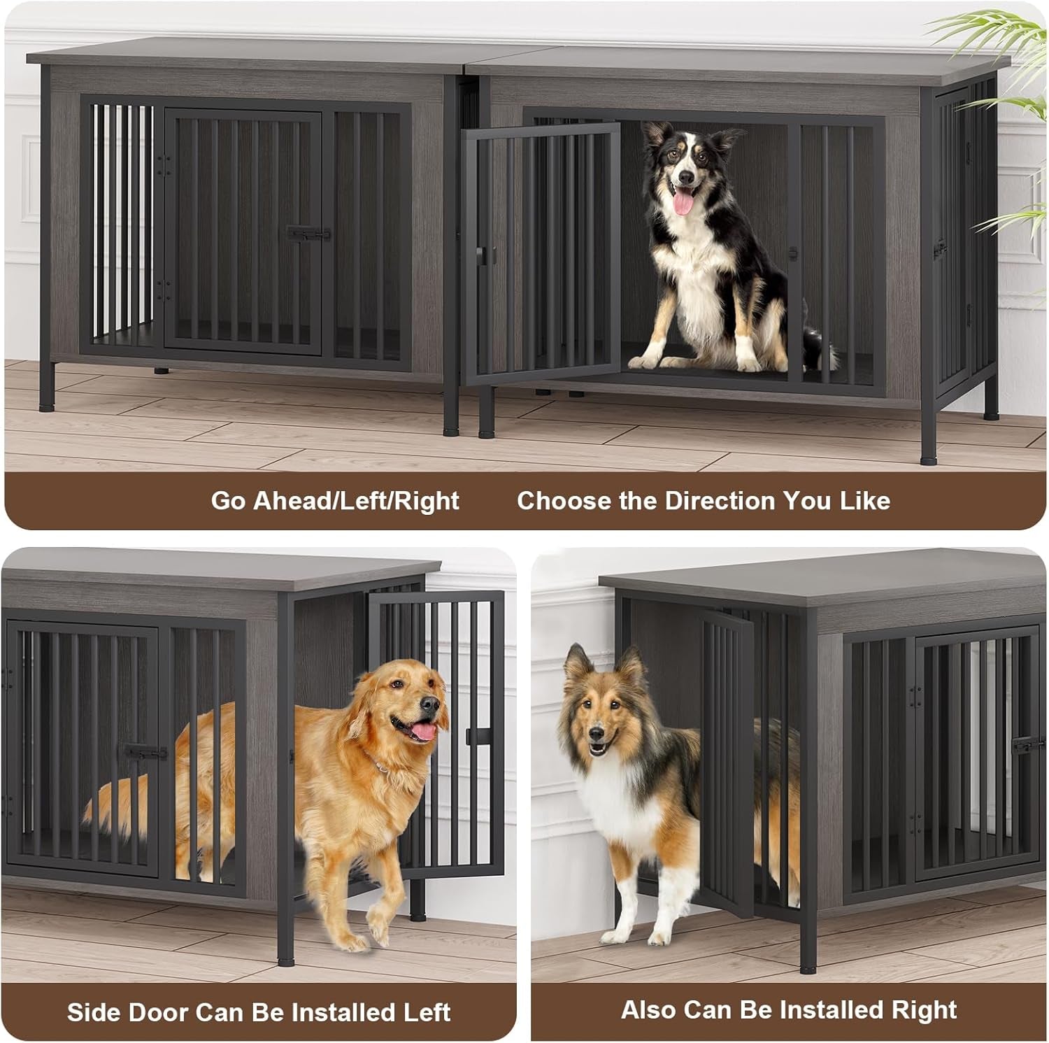 Dog Crate Furniture for 1 or 2 Dogs, Heavy Duty Single/Double Dog Crates for Small/Medium/Large Dogs, Dog Kennel Furniture Indoor as TV Stand, Large Size 39.96" L(35-60 Pounds), Dark Grey