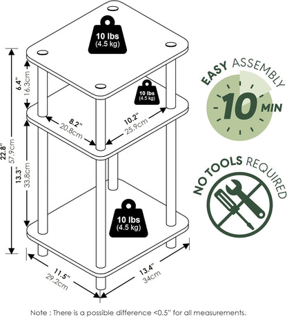Turn-N-Tube Side Table, 3-Tier End Table, Night Stand, Bedside Table, for Living Room, Bedroom, Amber Oak