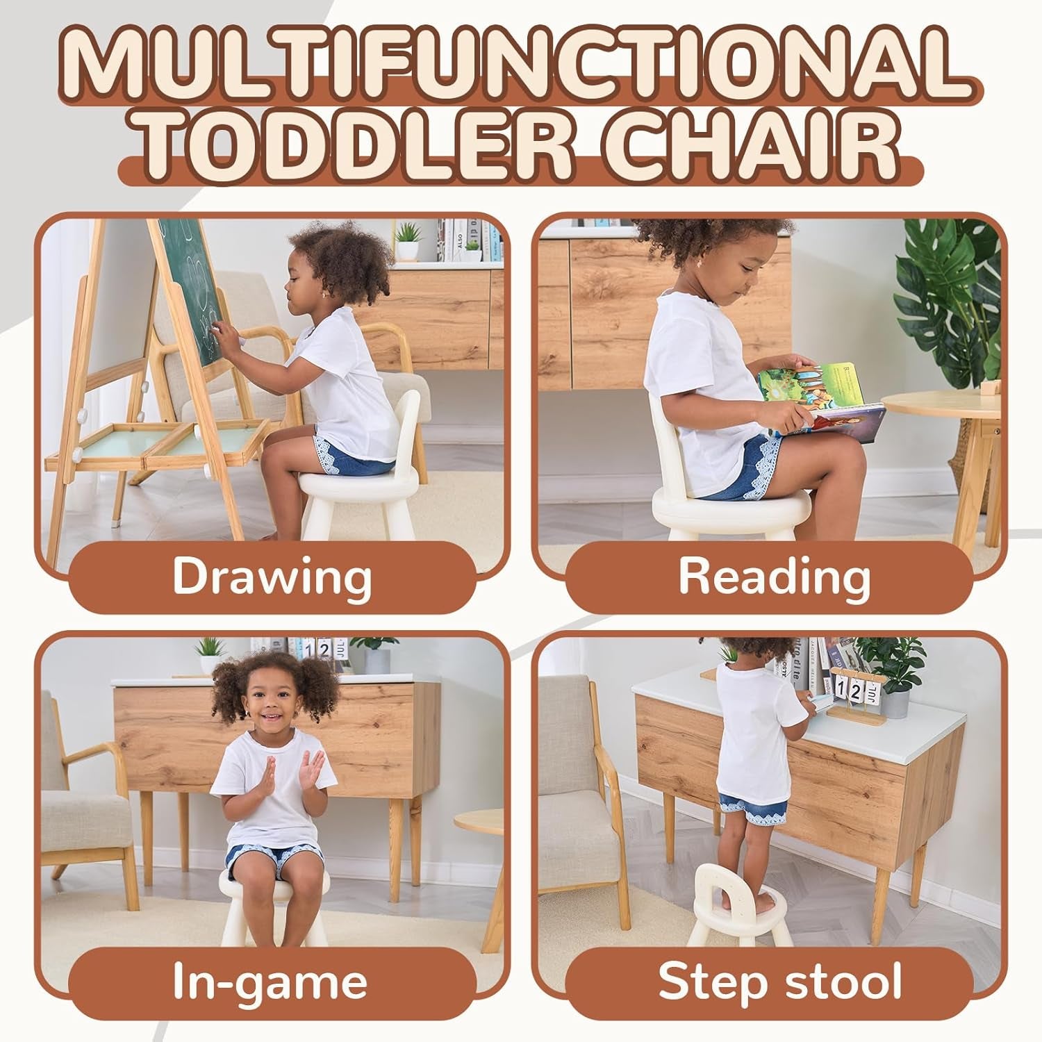 Toddler Chair, Ergonomic Kids Chair, Durable and Sturdy Small Plastic Child Chair for Toddlers 1–3