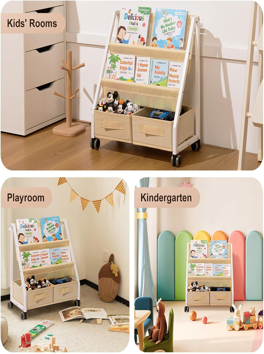 Kids Bookshelf Toy Storage - Children'S Book Shelf for Kids Rooms, Toddler Bookshelf Baby Bookcase for Nursery, Montessori Toy Organizer