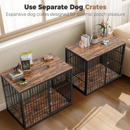 94.48'' Dog Crate Furniture Large Breed TV Stand with Double Rooms,Wooden Dog Kennel Dog Crate End Table with Removable Divider for Large Medium Dogs, Can Use Separately