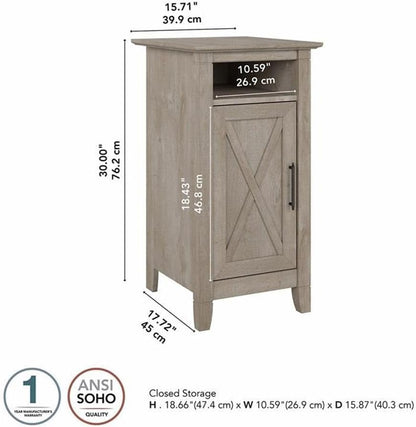 Bush Furniture Key West End Table with Door in Washed Gray, Compact Home Organizer, Storage Solution for Living Room or Bedroom
