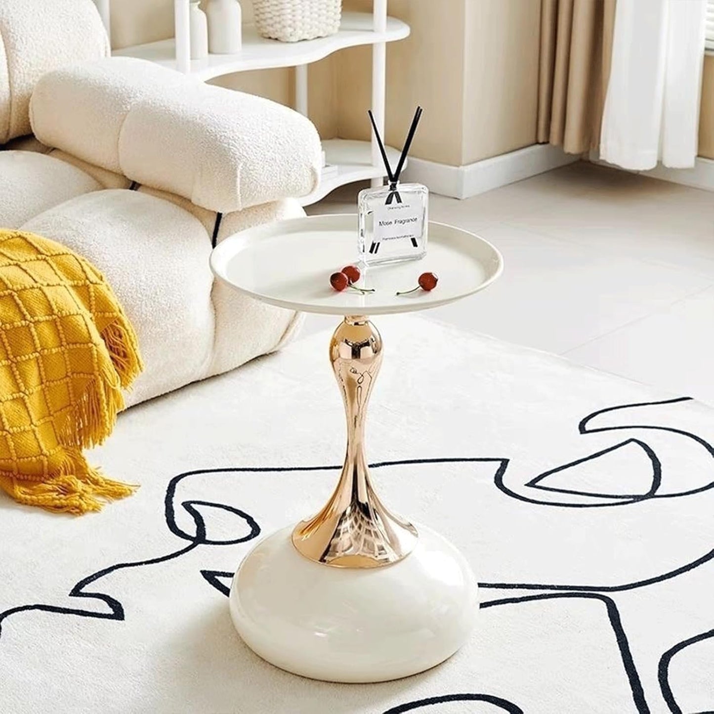 Elegant Modern Side Table - Featuring a Unique Hourglass Design, Ideal for Use in Living Rooms, Cafes, Dining Rooms, Bedrooms, and Outdoors - a Fashionable Decoration (1, off White)