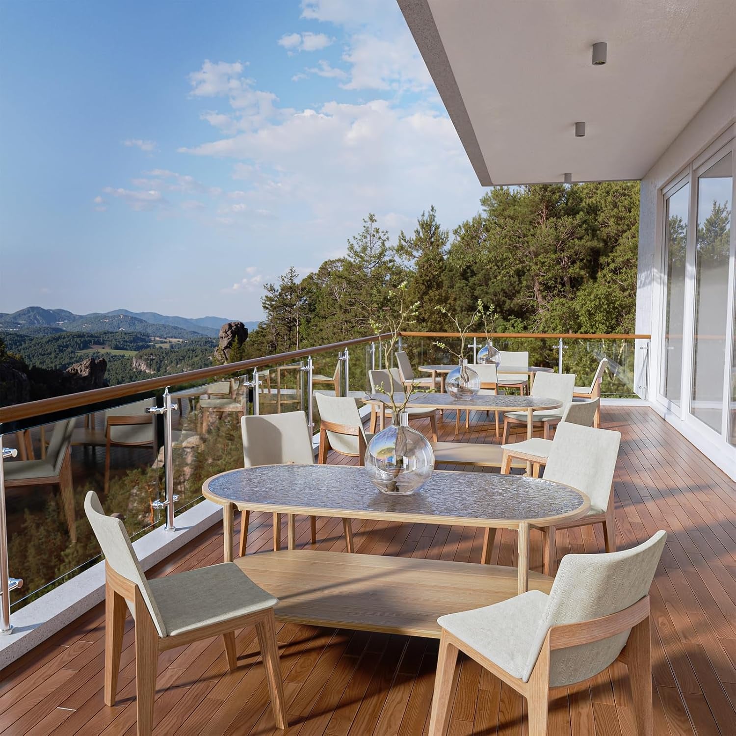 Glass Coffee Table, 44” Tea Dinner Table 2-Tier Oval Center Table Wave Pattern Tempered Glass Table Top with anti Slip Pads, for Living Room Office Cafe Reception Room Small Space Apartment