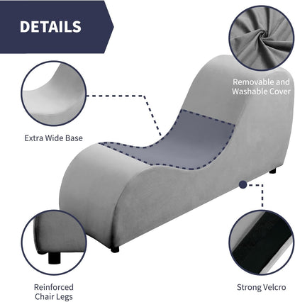 Yoga Chair, Curved Yoga Chaise Lounge for Stretching Relaxing Exercising, Modern Velvet Sleek Yogas Chaise Lounge Sofa Chair with Ergonomic Positioning for Bedroom, Living Room - Light Grey