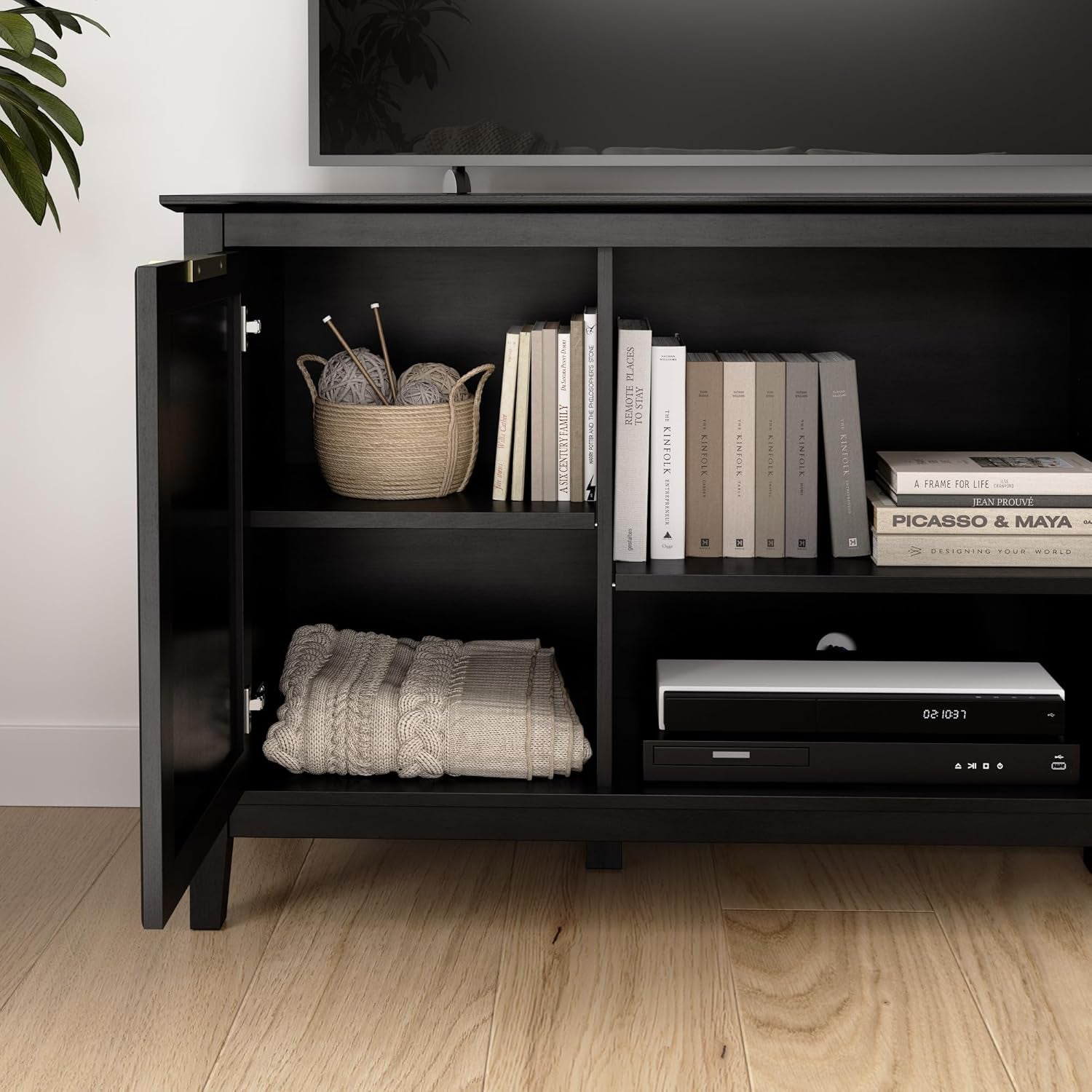 58-Inch Sideboard Storage Cabinet, Dining Room Furniture, Camille Collection, Onyx Birch