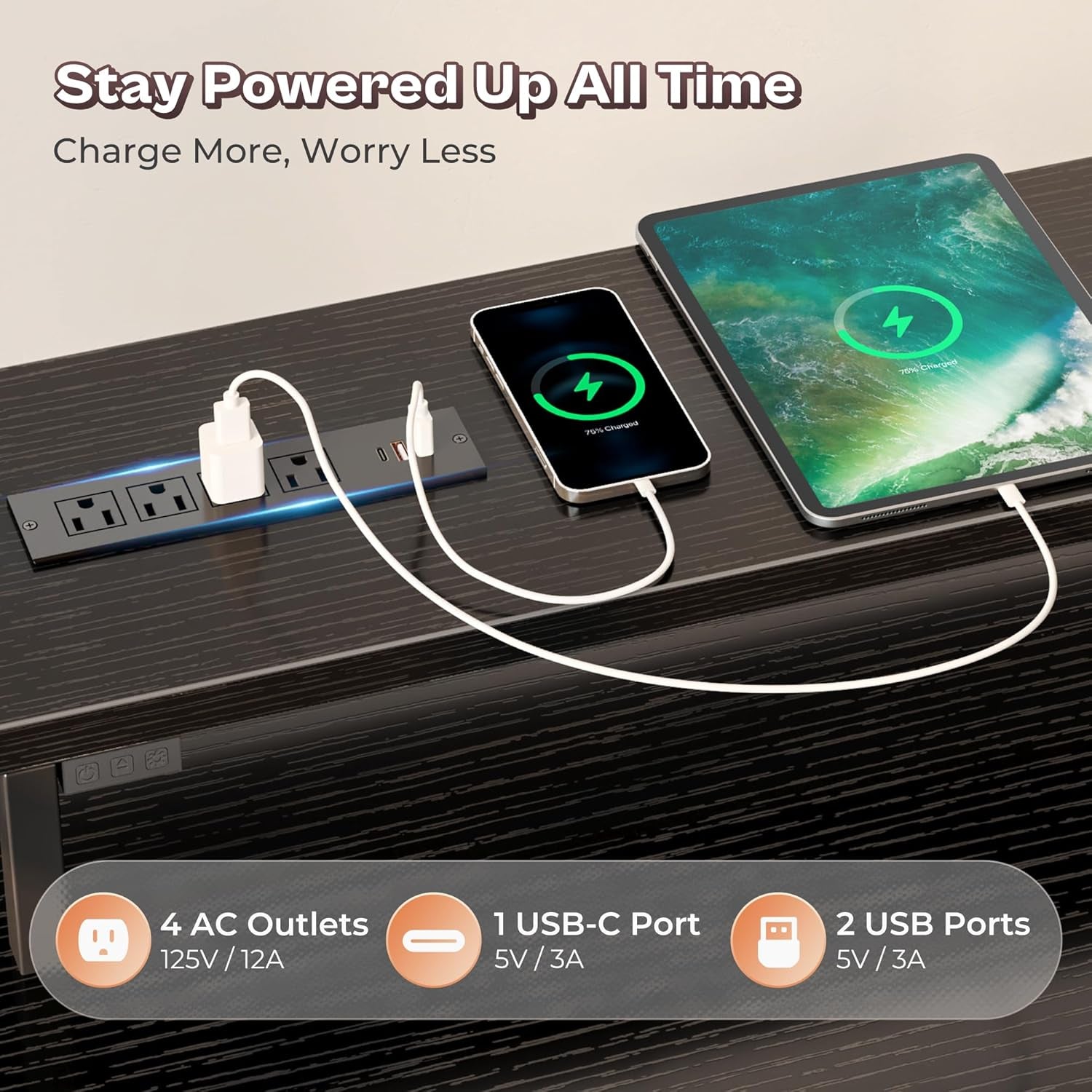 66" L Shaped Gaming Desk with LED Lights & Power Outlets, Computer Desk with Fabric Drawers and Print Stand, Corner Office Desk, Monitor Stand, Mesh CPU Stand, Black