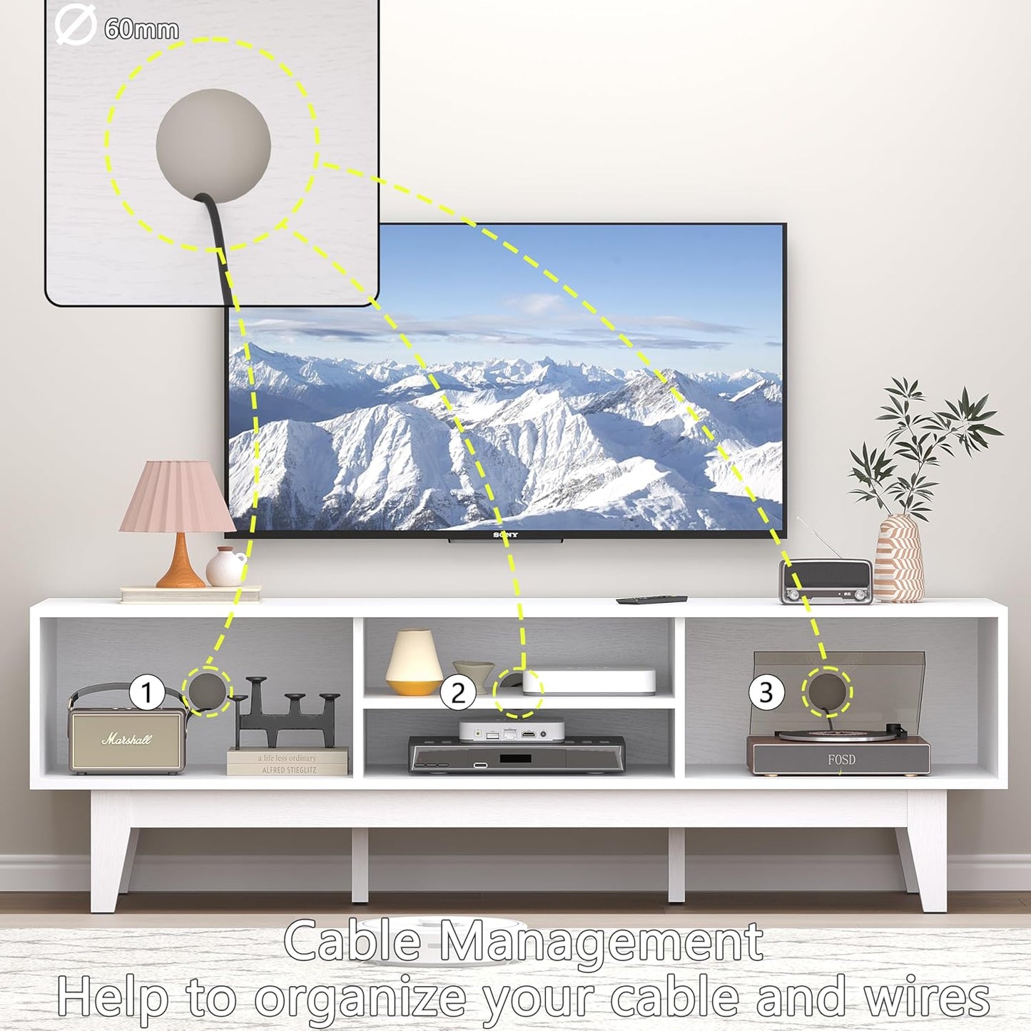 TV Stand for 55/60/65 Inch TV, Farmhouse Entertainment Center with Shelves, Cabinets and Sliding Doors, Rustic TV Media Console Table with Solid Wood Feet & Cord Holes for Living Room, Bedroom, White