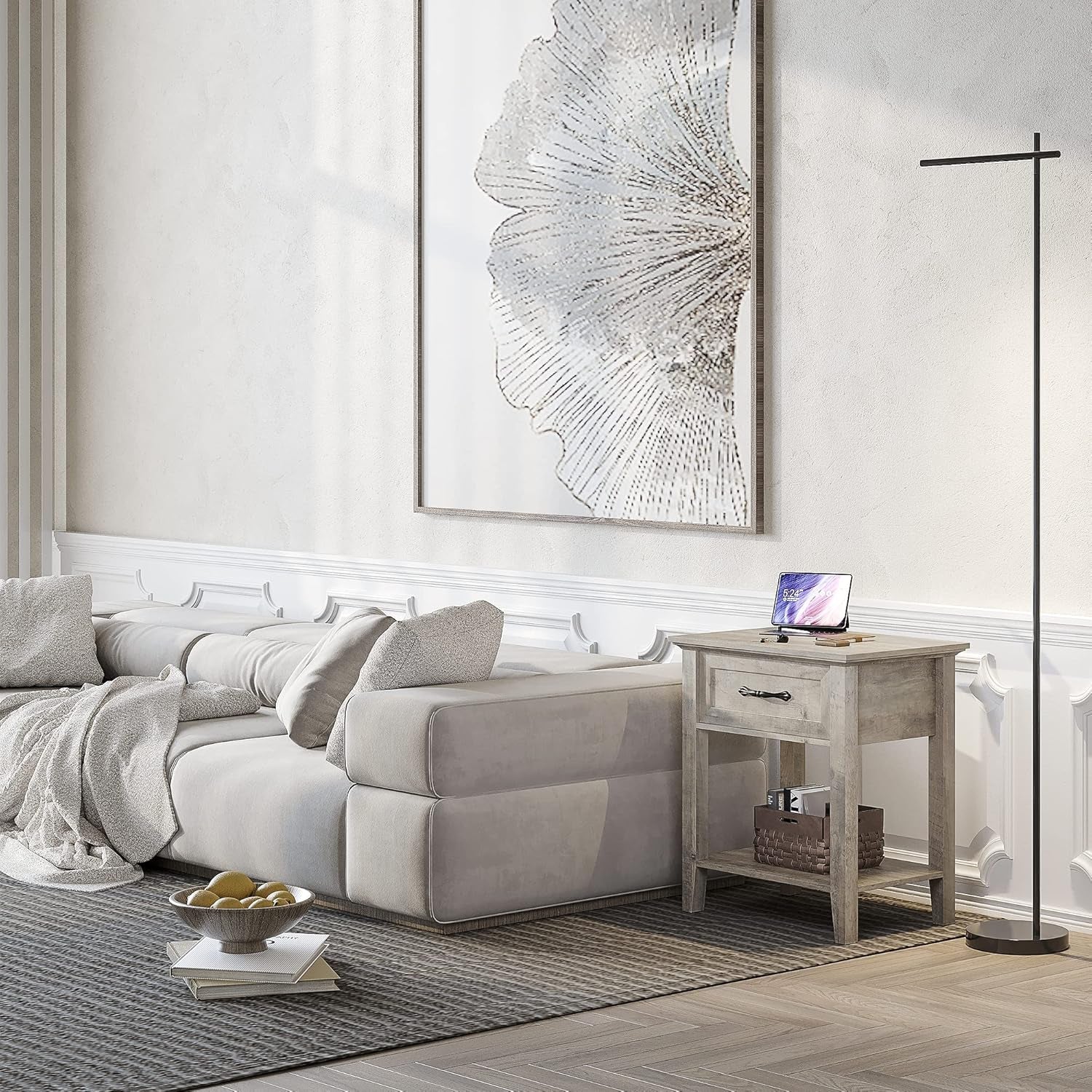 Grey Nightstands Set of 2, End Table with Drawer, Side Table for Spaces, 2 Tiers Storage Shelves with Dresser, Bedside Table for Living Room, Bedroom, Dorm (2Pcs-Grey)