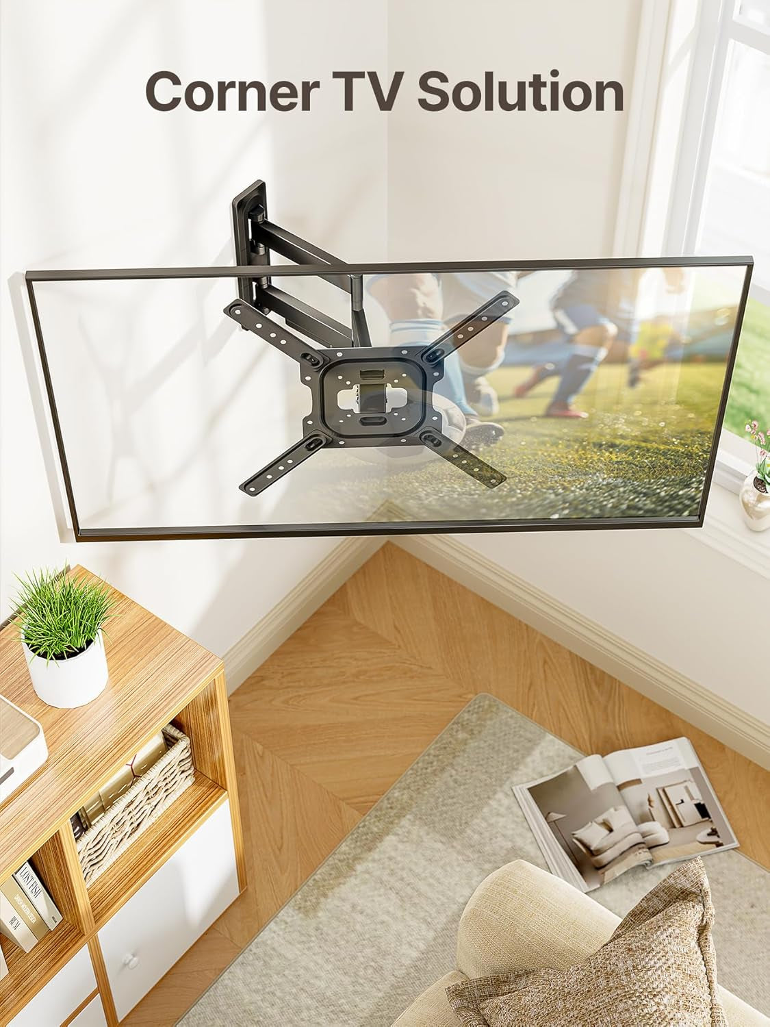 Full Motion TV Wall Mount for 23–65 Inch Flat & Curved Tvs and Monitors, Swivel & Tilt Articulating Bracket, Max VESA 400X400Mm, Holds up to 77 Lbs, Perfect Center Design