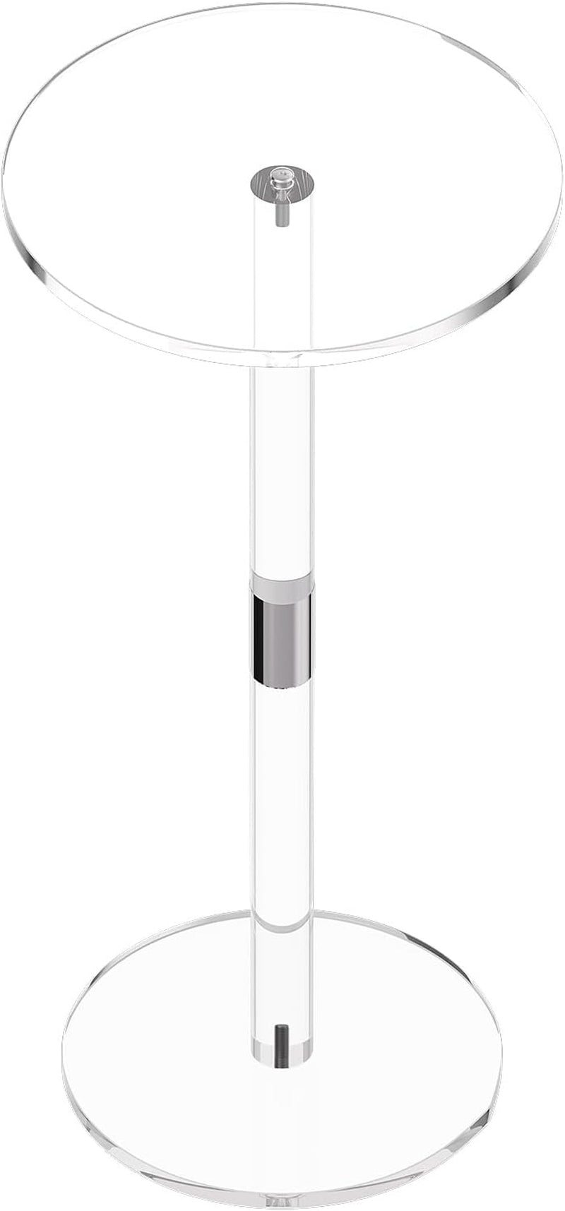 Acrylic Drink Table, Small round Side Table with Solid Post, Modern Clear End Table Transparent Cake Desk for Coffee, Cocktail, Dessert, Snack, Living Room, Bedroom, Bathroom, Easy Assembly