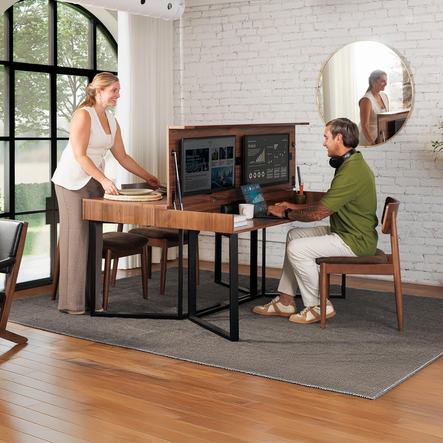 - Dining Table to Computer Desk, Work-From-Home Office, Gaming Desk, Study Desk, Space-Saving Adjustable Furniture, Royal Brown