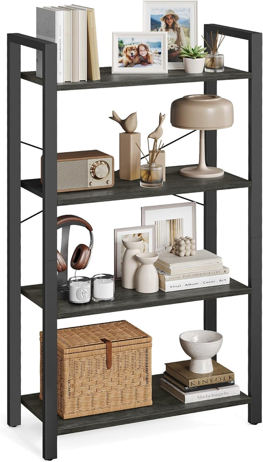 4-Tier Bookshelf, Bookcase with Steel Frame, Book Shelf for Living Room, Home Office, Study, 11.8 X 26 X 47 Inches, Industrial Style, Charcoal Grey and Ink Black ULLS060B04