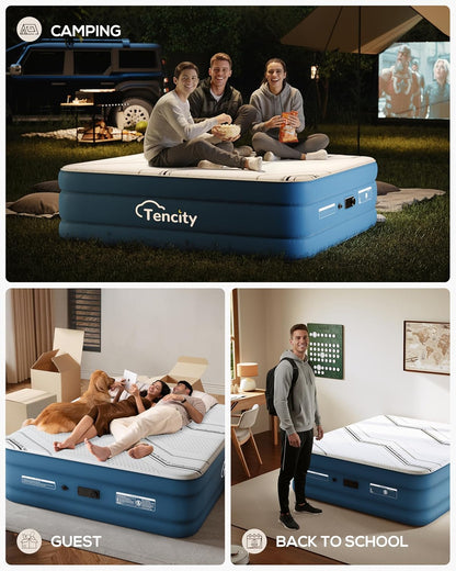 20” Tall Luxury Air Mattress with Quilted Foam Topper, Extra Firm Support with U-Shaped PVC Strap Inflatable Bed, Quiet & Comfortable Blow up Bed for Home Guests, Camping, Travel, Fast Inflate Airbed
