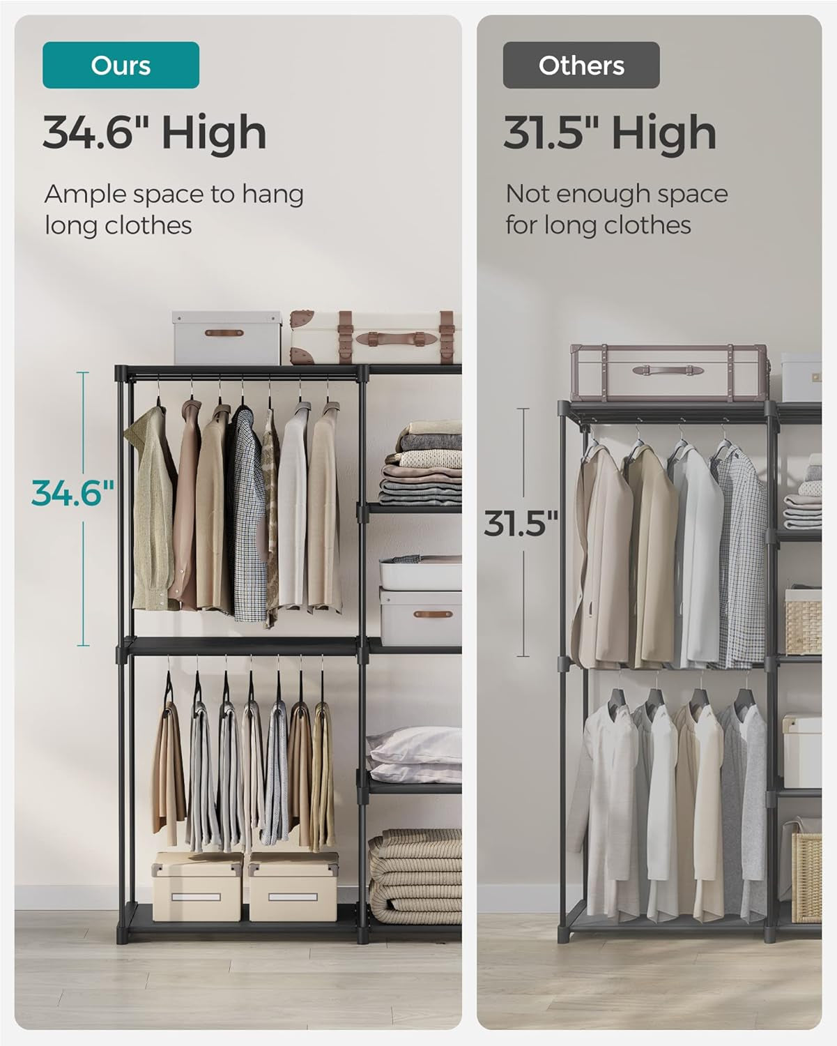 Portable Closet, Freestanding Closet Organizer, Clothes Rack with Shelves, Hanging Rods, Storage Organizer, for Cloakroom, Bedroom, 48.8 X 16.9 X 71.7 Inches, Black URYG026B02