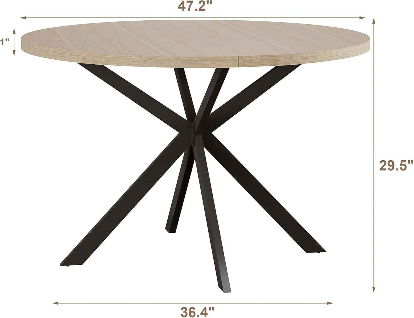 47.2 Inch round Dining Table for 4, Farmhouse Wood Kitchen Table, Circle Dinner Table for Kitchen & Dining Room, Natural Oak