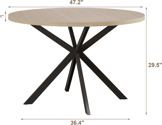 47.2 Inch round Dining Table for 4, Farmhouse Wood Kitchen Table, Circle Dinner Table for Kitchen & Dining Room, Natural Oak