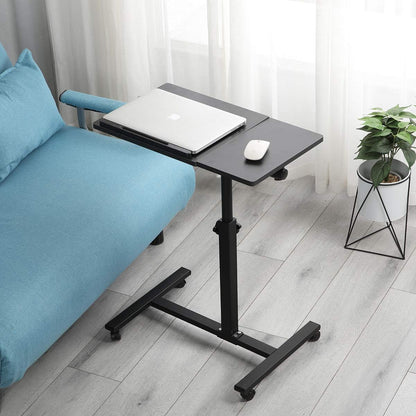 Overbed Bedside Desk Mobile Rolling Laptop Stand Tilting Overbed Table with Wheels Height Adjustable Tray Table for Laptop Bed Sofa Side Table (Black)