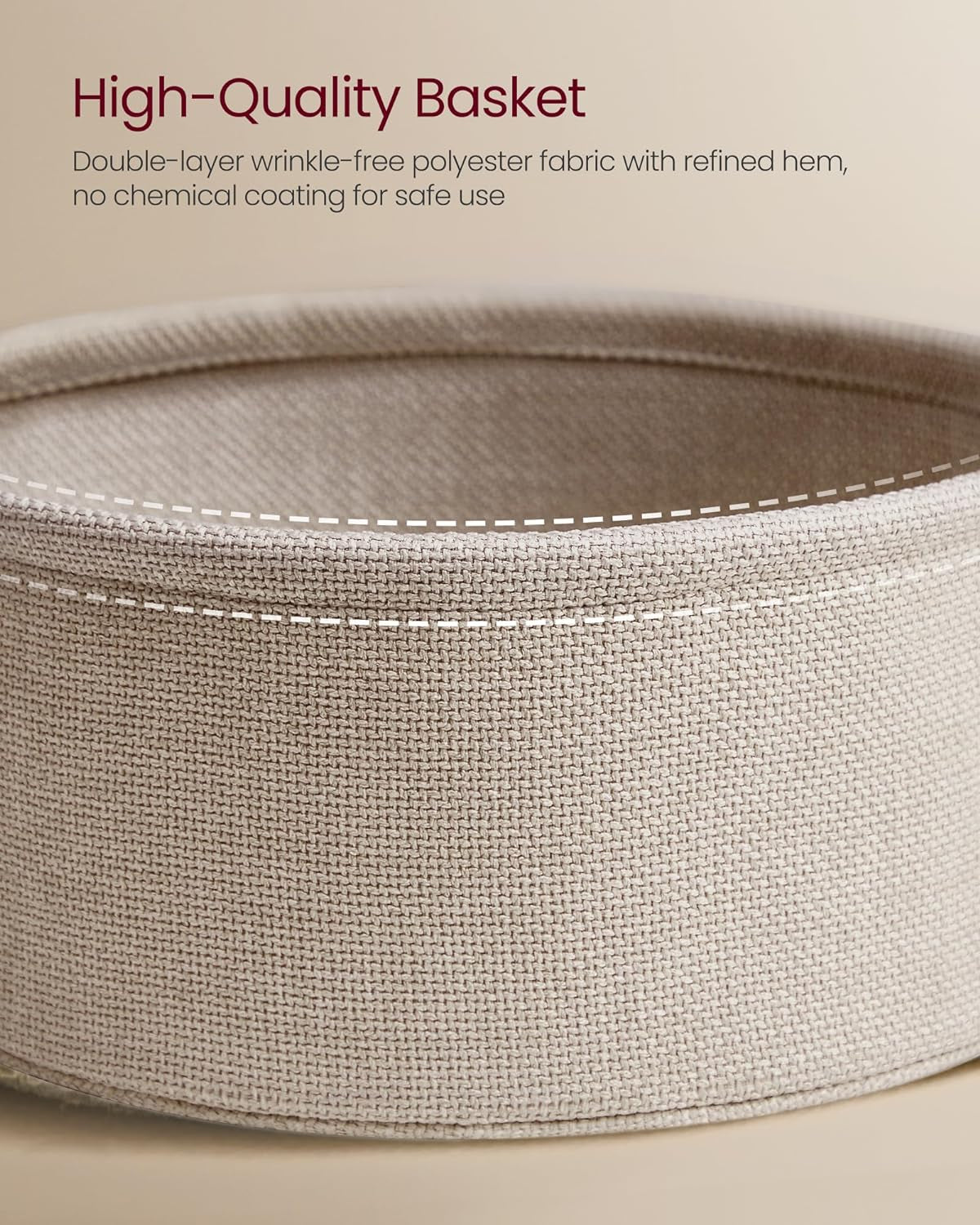 LILEA Collection - Side Table with Charging Station, round End Table with Fabric Basket, Nightstand with USB Ports, for Living Room, Bedroom, Modern, Matte White and Camel Brown ULET228W01