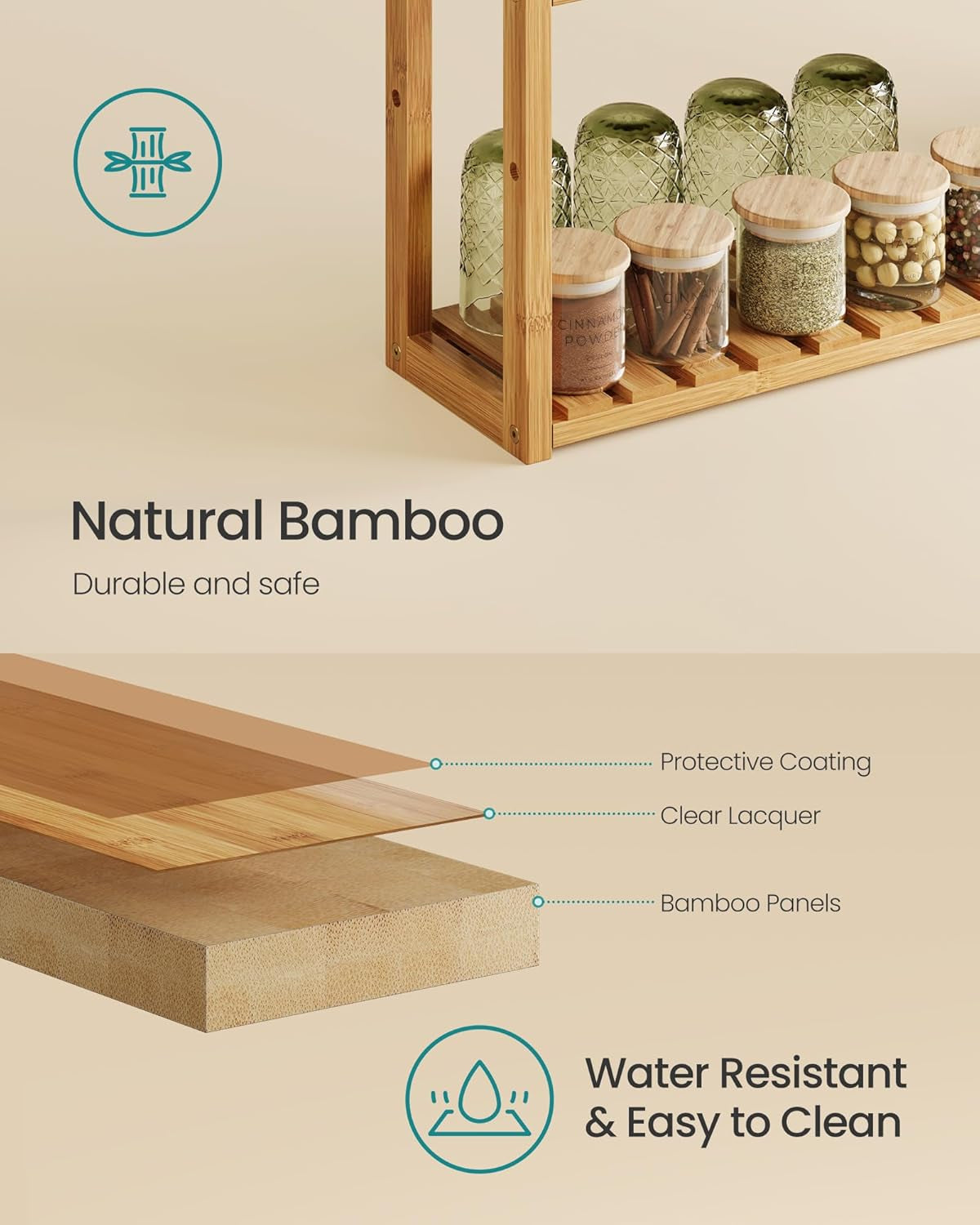 Bamboo Bathroom Shelf, 3-Tier Adjustable Plants Rack, Wall-Mounted or Stand, in the Living Room, Balcony, Kitchen, 5.9 X 23.6 X 21.3 Inches, Natural UBCB13Y