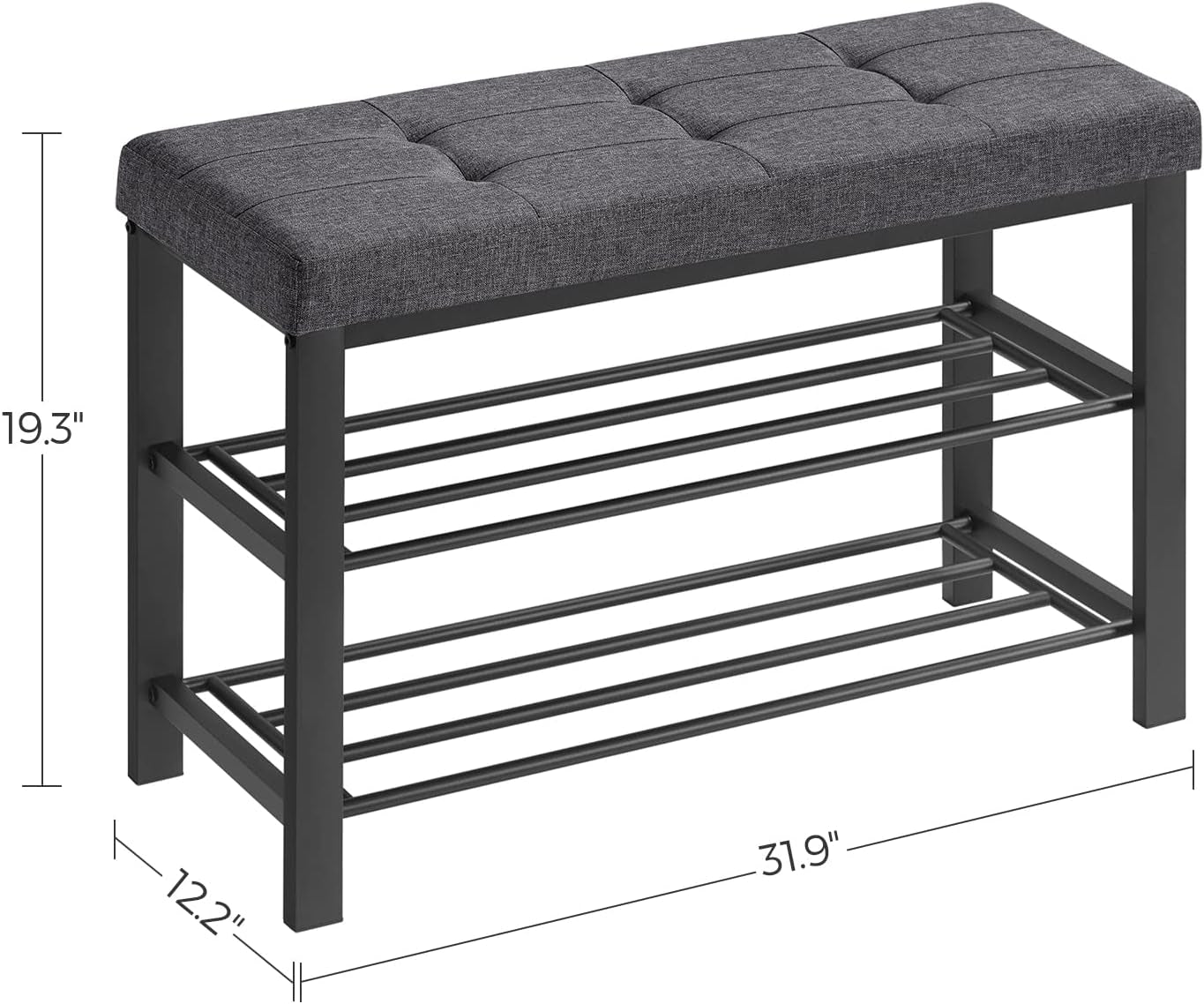 Shoe Bench, Storage Bench, Entryway Bench with Cushion, Shoe Shelf with Seat, Space-Saving, Modern Style, for Living Room, Bedroom, Hallway, Dark Gray and Ink Black ULBS57GYZ