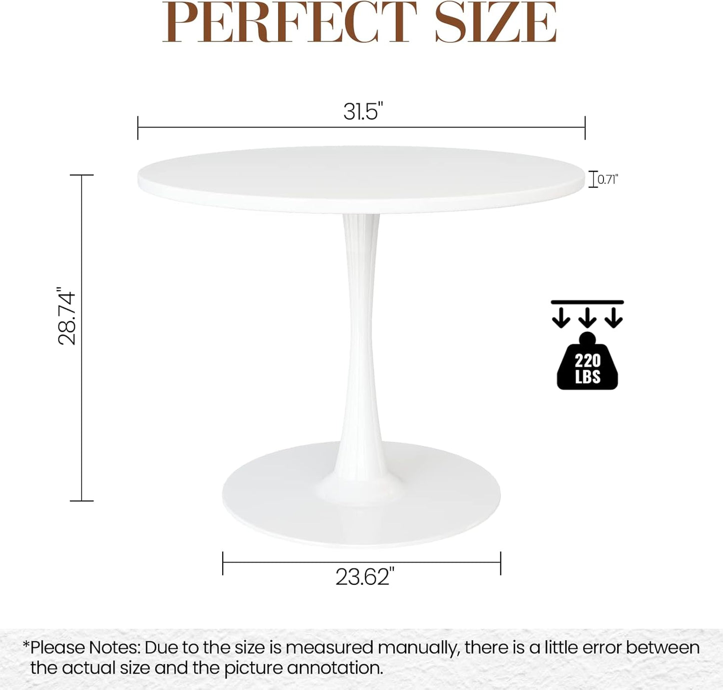 White round Dining Table, 31.5" Tulip Kitchen Dining Table for 2-4 People with MDF Table Top & Pedestal Base, Modern Minimalist Design
