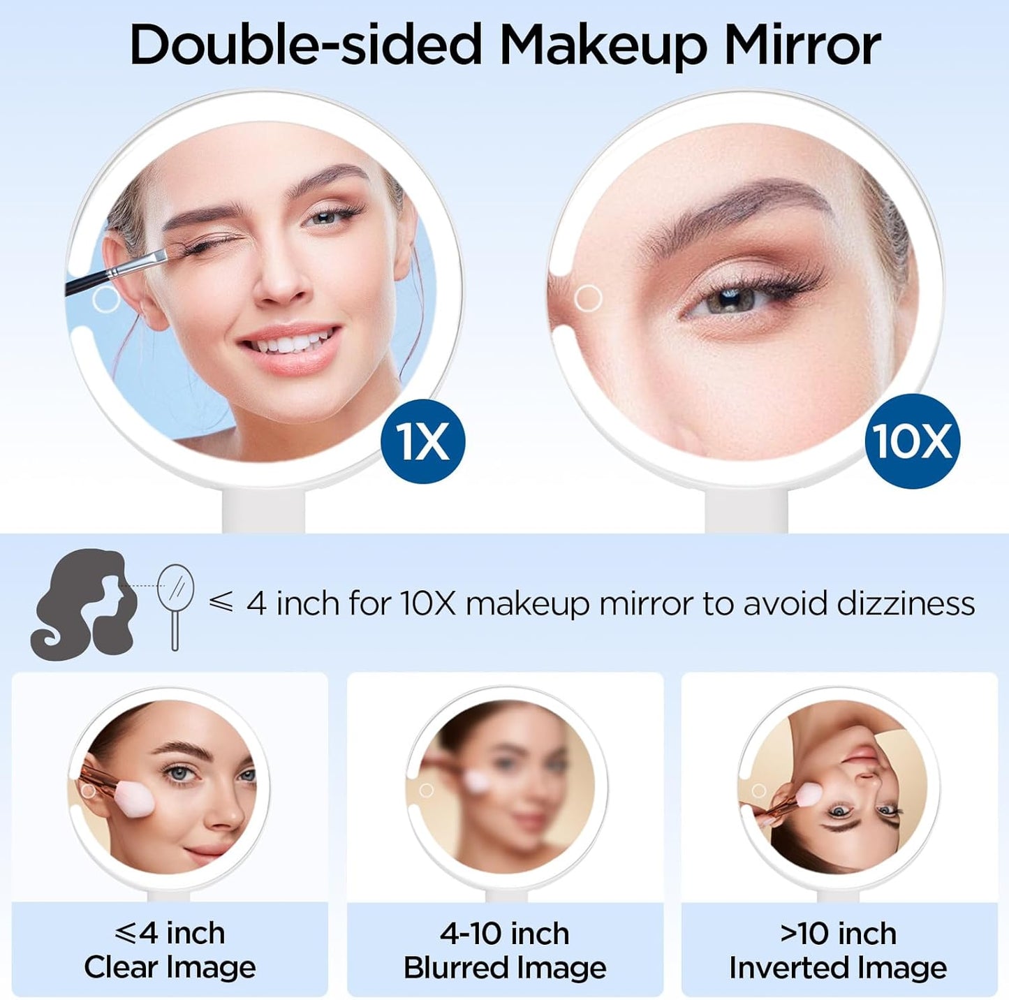 Magnifying Mirror with Light, Makeup Mirror with Lights and Adjustable Brightness, Hanging and Handheld Mirror with Handle, Travel Portable Lighted Makeup Mirror, 360°Rotation, Memory Function 1X/10X