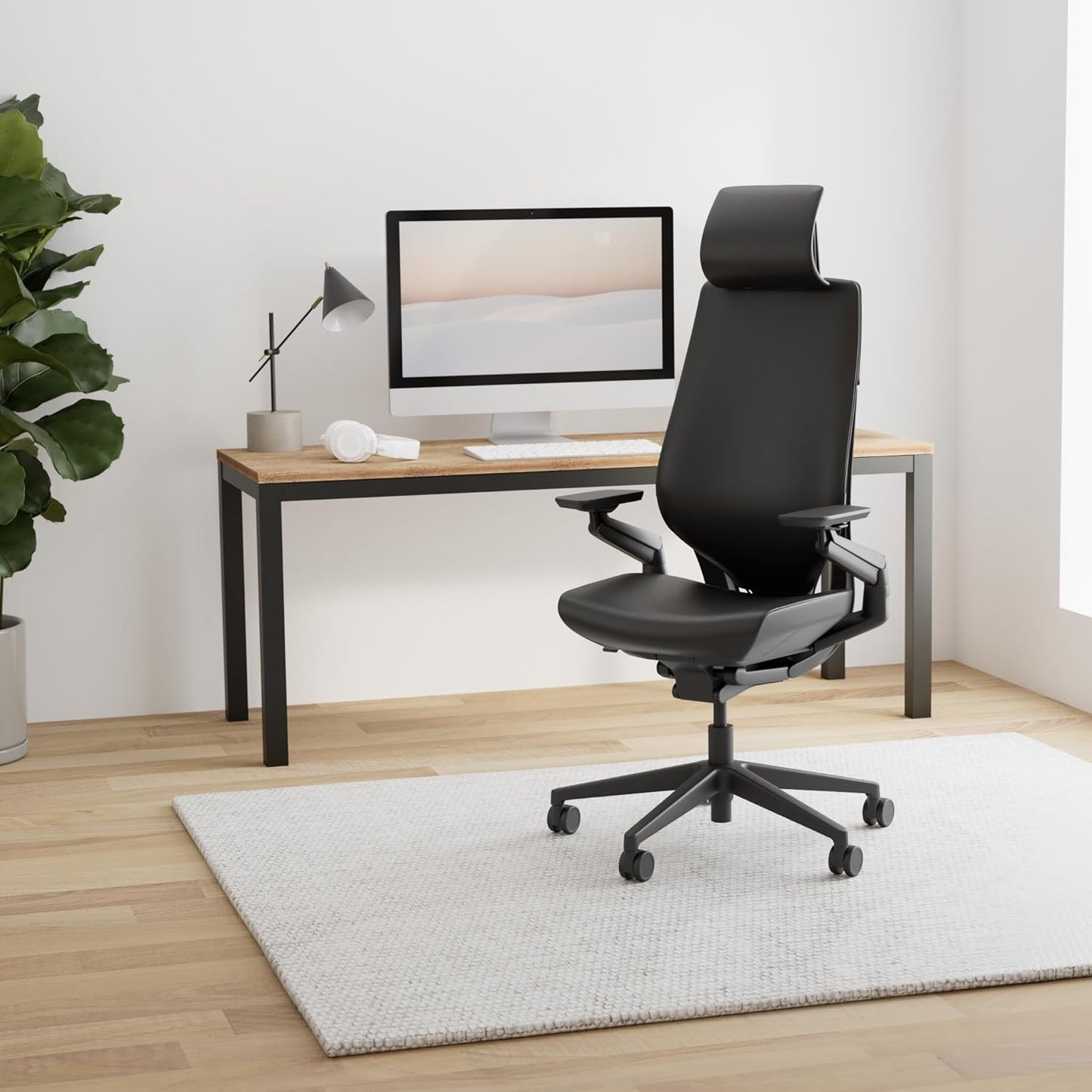 Gesture Office Chair with Head Rest - Ergonomic Work Chair with Wheels for Hard Flooring - Comfortable Office Chair - Intuitive-To-Adjust Chairs for Desk - 360-Degree Arms - Licorice Fabric