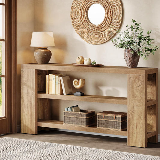 70.9-Inch Extra Long Console Table with Storage, Narrow Wooden Sofa Table behind the Couch, Farmhouse 3-Tier Entry Foyer Table for Entryway, Living Room, Hallway