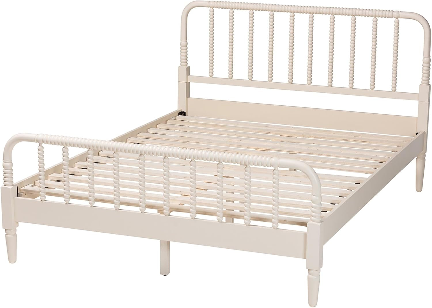 Braith Farmhouse Ivory Spindle Wood Queen Size Platform Bed