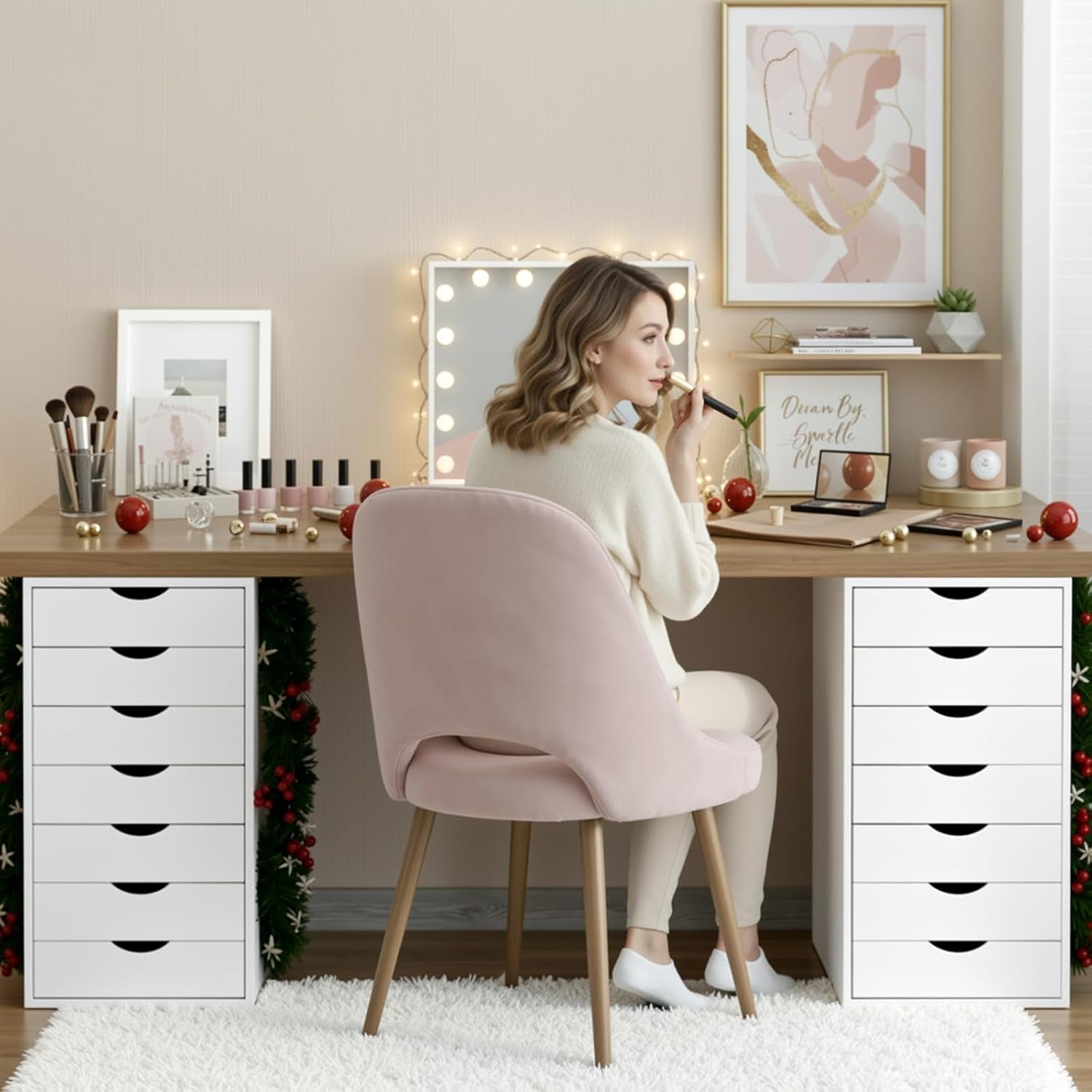 7-Drawer Organizer, Tall Chest of Drawers with Caster Wheels, Alex Drawers File for Home Office, White