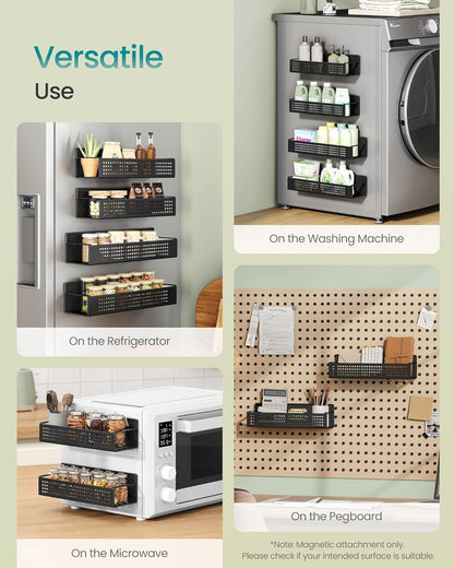 Strong Magnetic Spice Rack for Refrigerator, Set of 4, 2 Large and 2 Small Kichen Magnetic Shelves for Microwave, Washing Machine, Spice Organizers, No Drilling Needed, Ink Black UKCS061B01