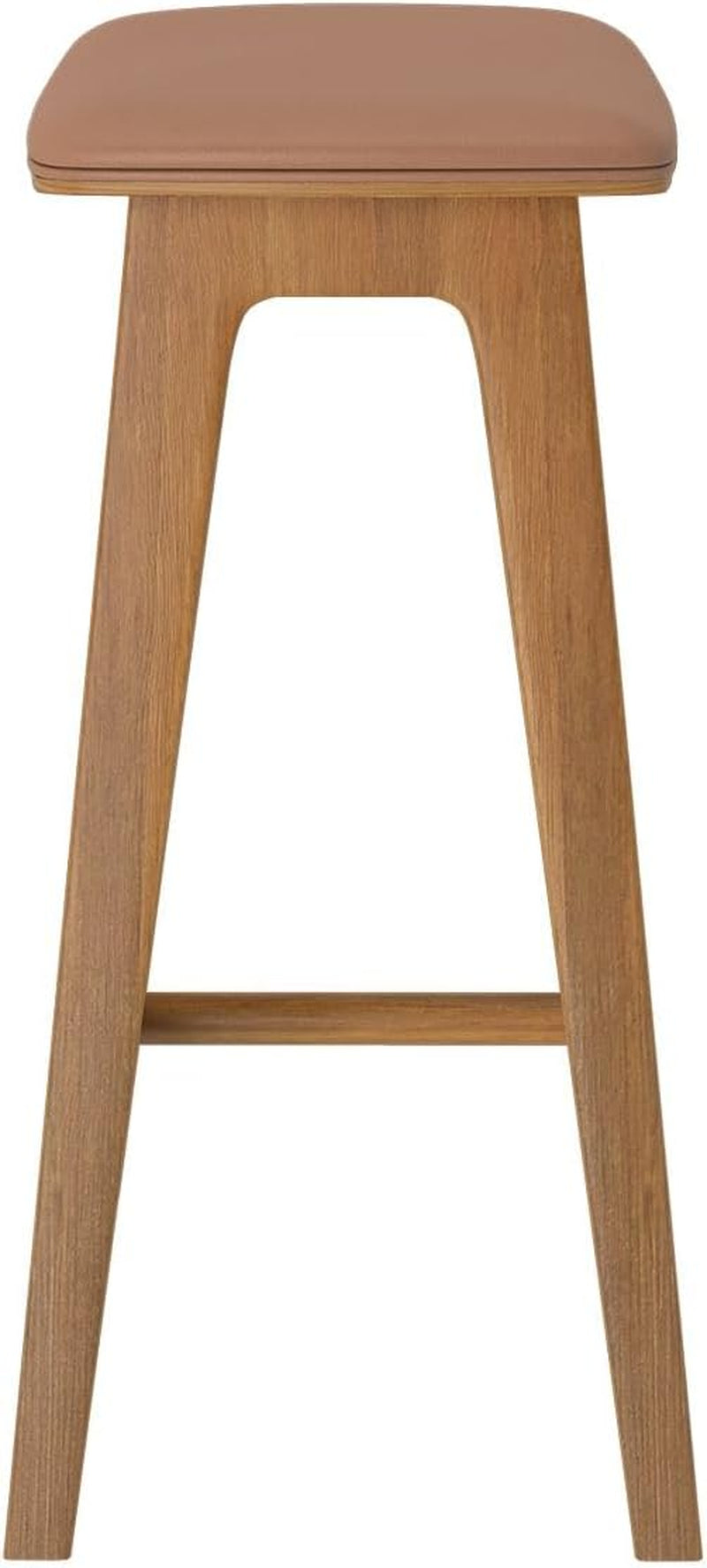 Beryl Counter Height Stool - Mid-Century Modern Rubberwood Bar Stool with Faux Leather Seat, Metal Footrest, Easy Assembly, 2-Pack, Pecan/Toffee