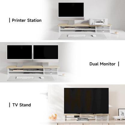 Monitor Stand, Dual Monitor Riser, 42.5Inch Large Desk Computer Monitor Stand Riser with Drawer, 2 Tier Wood & Acrylic Desktop Organizer for Computer, Laptop, Printer, TV Screen Riser