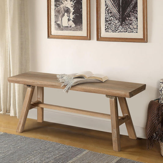 39" Farmhouse Wood Bench, Rustic Solid Wood Dining Room & Entryway Bench Seat for Indoors, Easy Assembly, Natural