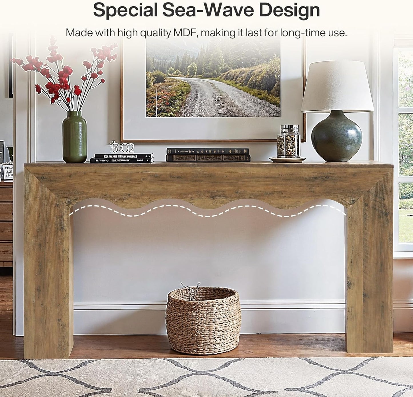 63" Farmhouse Console Table, Wooden Couch Table behind Sofa with Storage, Long Entryway Sofa Station, Narrow Console Stand with Base, Hallway Stand for Entryway, Living Room