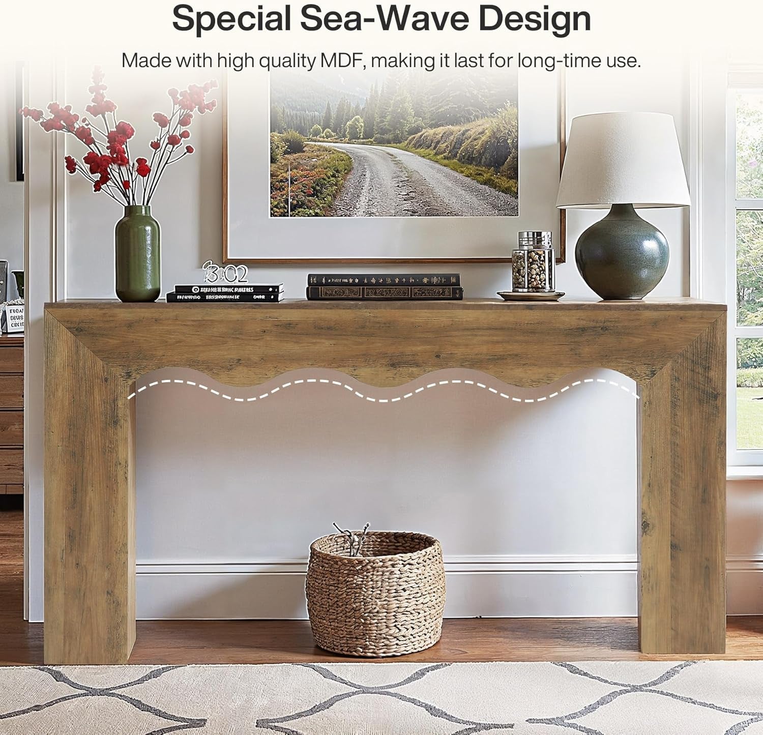 63" Farmhouse Console Table, Wooden Couch Table behind Sofa with Storage, Long Entryway Sofa Station, Narrow Console Stand with Base, Hallway Stand for Entryway, Living Room