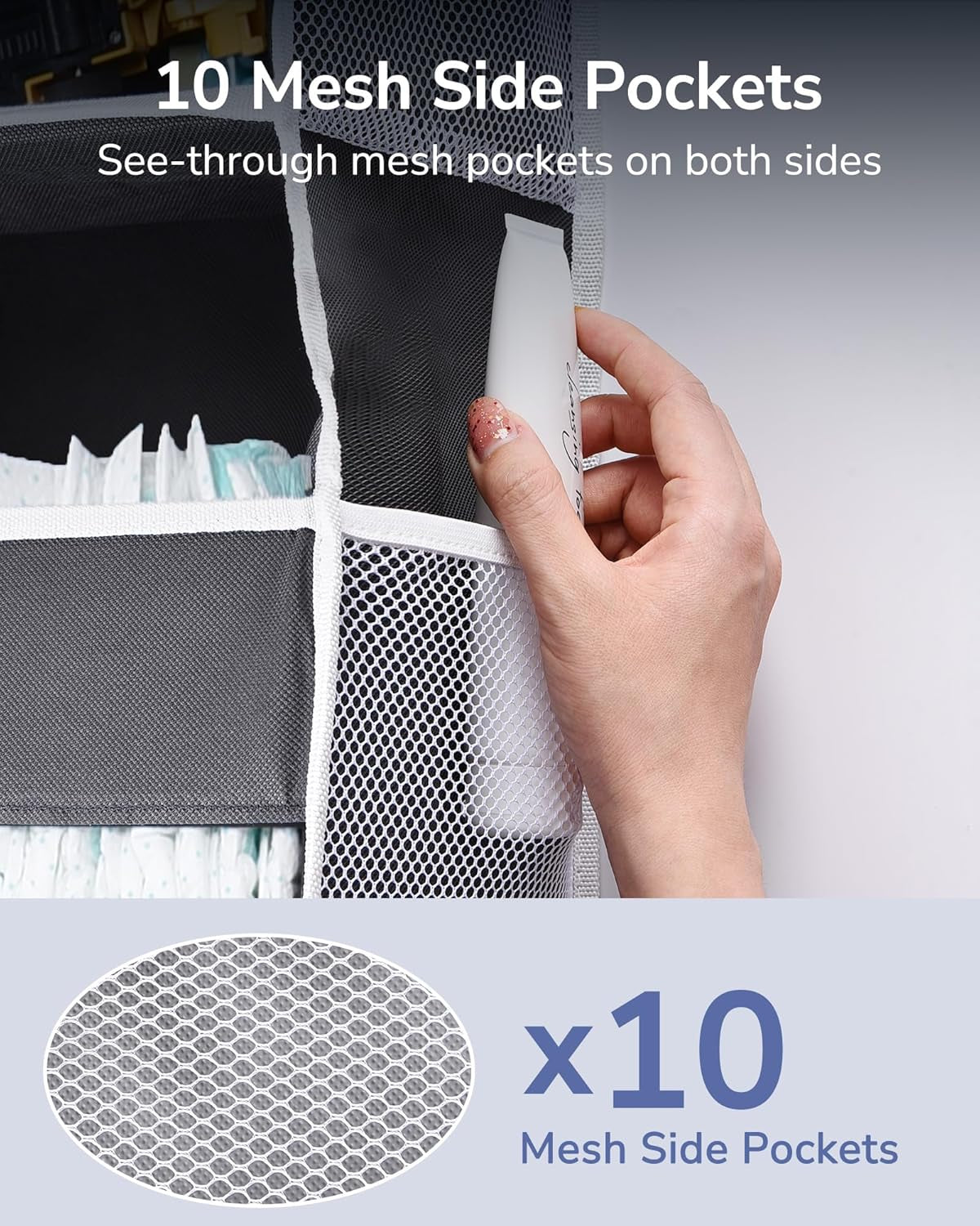 1 Pack over Door Organizer with 5 Large Pockets 10 Mesh Side Pockets, 44 Lbs Weight Capacity Hanging Storage Organizer with Clear Window Kids Toys, Shoes, Diapers, Dark Grey, 5 Layers