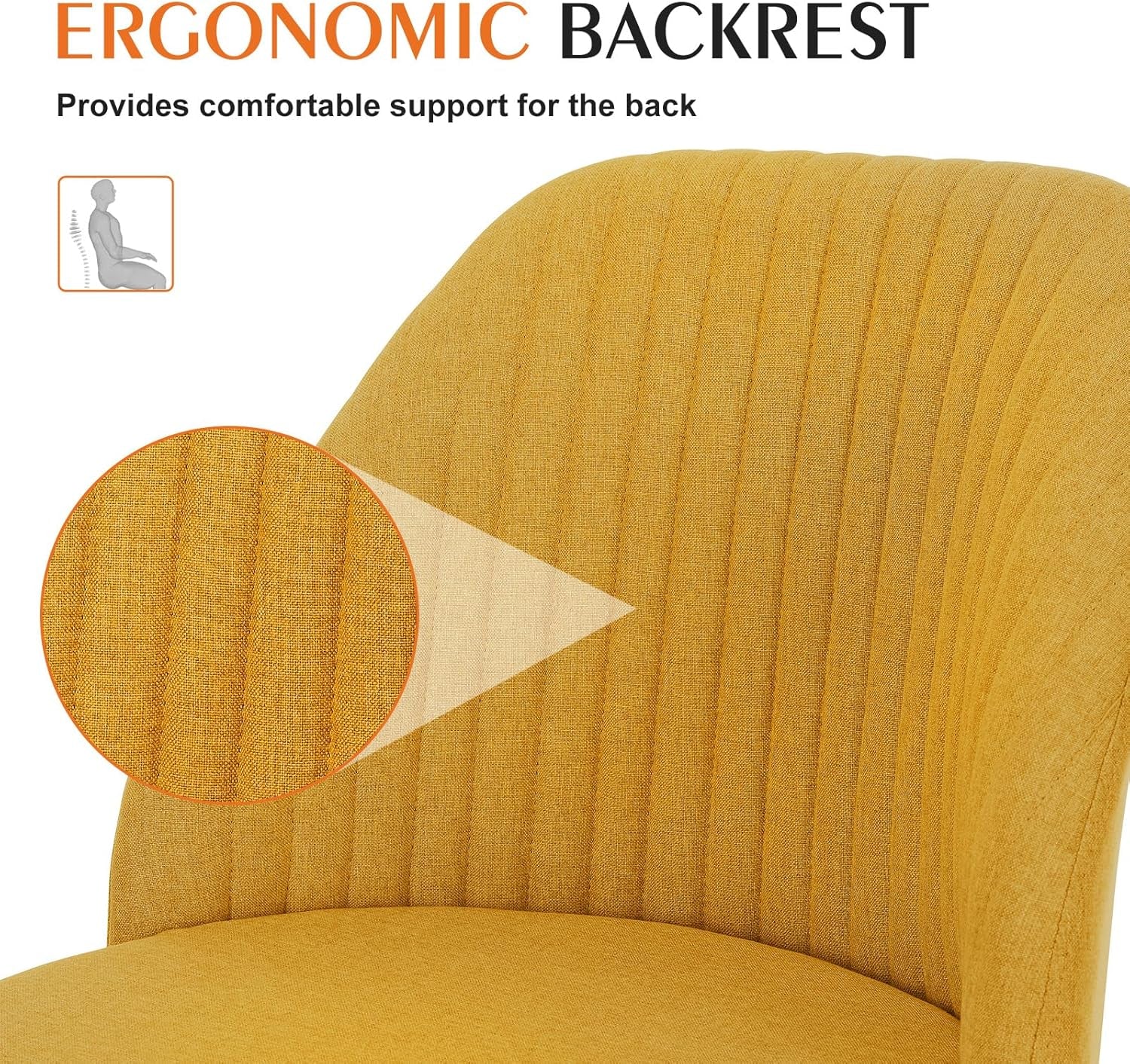 Armless Office Chair, Modern Fabric Home Office Desk Chairs with Wheels Adjustable Swivel Task Computer Vanity Seat for Small Spaces，Ginger Yellow