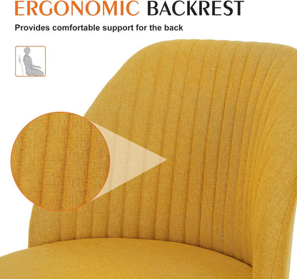 Armless Office Chair, Modern Fabric Home Office Desk Chairs with Wheels Adjustable Swivel Task Computer Vanity Seat for Small Spaces，Ginger Yellow