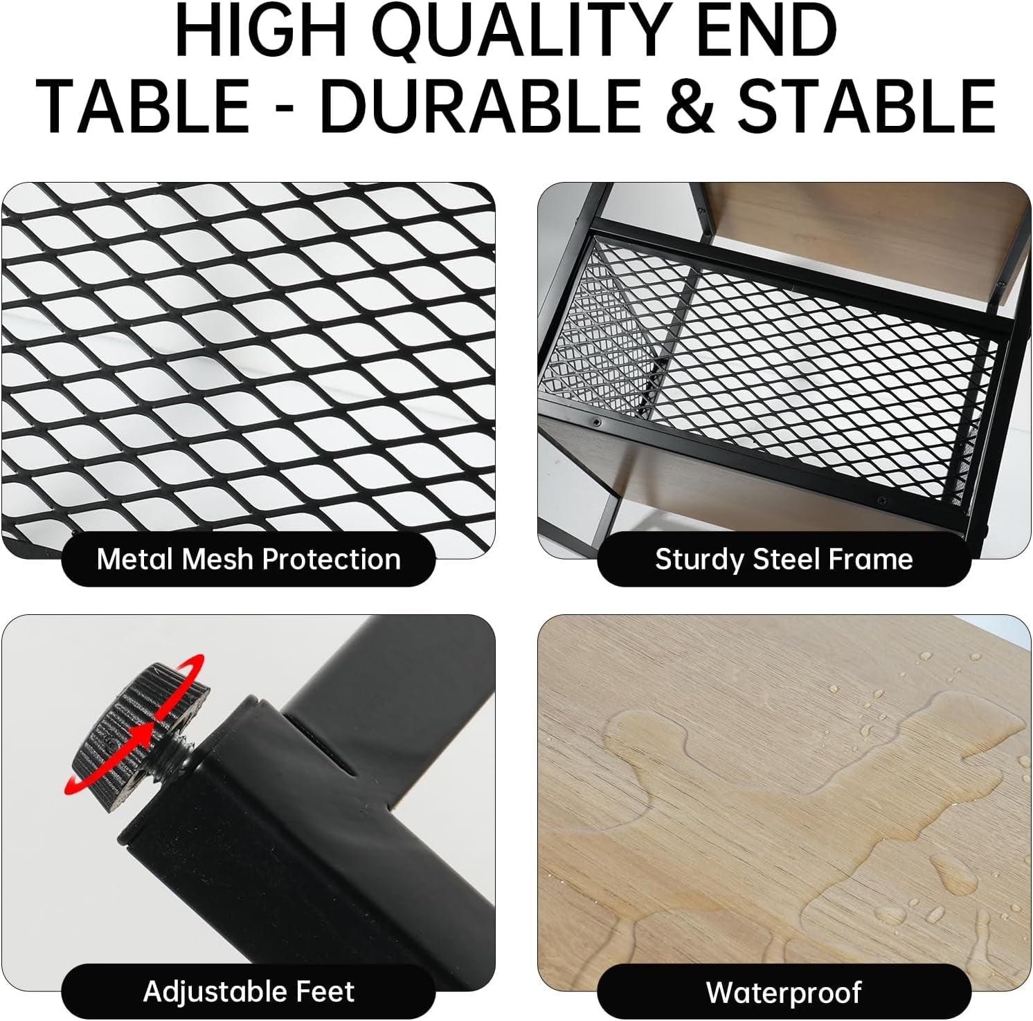 Square End Table, Side Table, Couch Side Table with 2 Tier Storage, Great for Printer Stand, Mini Fridge Stand, Ideal for Living Room, Bedroom, Office