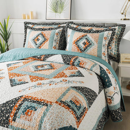 Cotton King Size Quilt Sets, Lightweight King Quilt Bedding Set (98 X 106 Inch) Garden Style Floral Bedspread King Size Coverlet Set for Bed Decorations - All Seasons, 3 Pieces