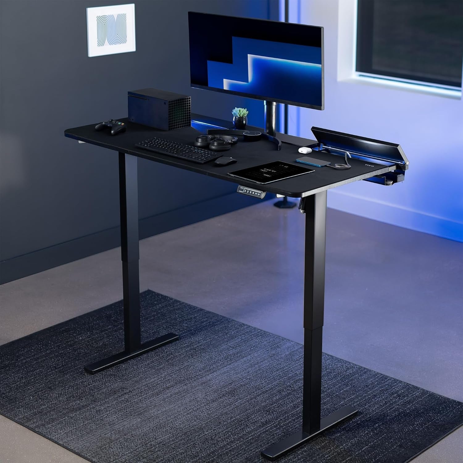 Electric 60 X 30 in Standing Adjustable Gaming Desk with Hidden Cable Trays, Full-Size Mouse Pad, Black Top Black Frame, DESK-KIT-1B6-P3B
