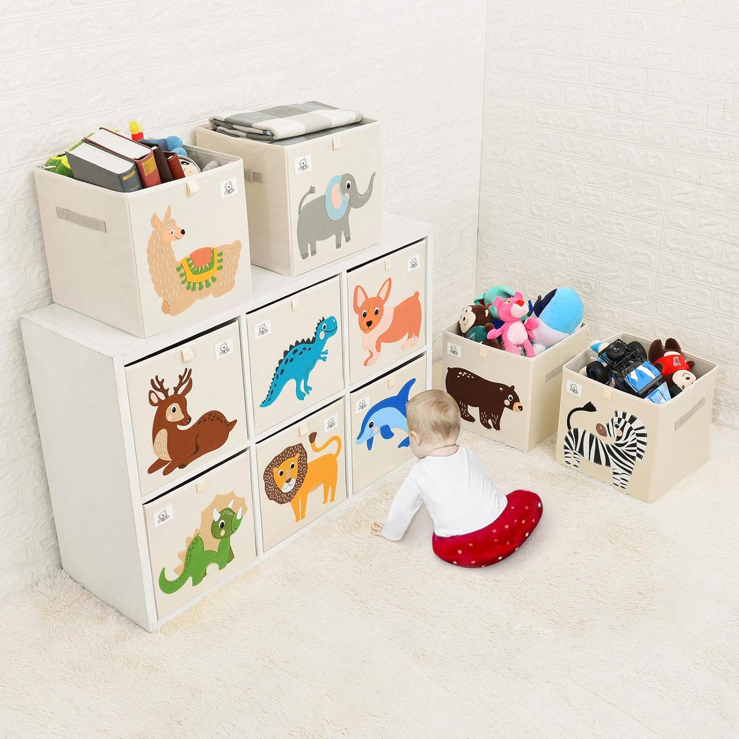 Foldable Animal Cube Storage Bins Fabric Toy Box/Chest/Organizer for Toddler/Kids Nursery, Playroom, 13 Inch (Triceratops)