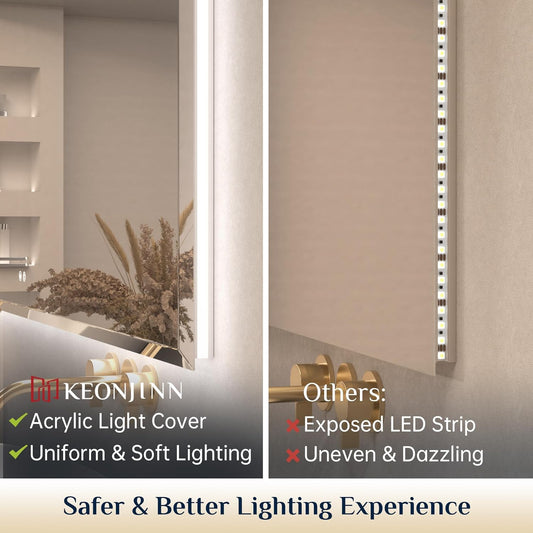 30 X 36 Inch Backlit Bathroom Mirror with Lights, Light up Mirror with Beveled Edge, Ul-Listed Driver, HD Tempered Glass, 3000K/4500K/6500K, Defogging, Dimmable, Frameless LED Vanity Mirrors