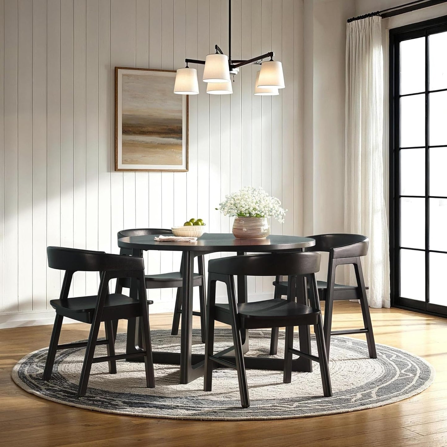 Ezra Modern Solid Wood Rounded Back Dining Chair - Black (Set of 2)