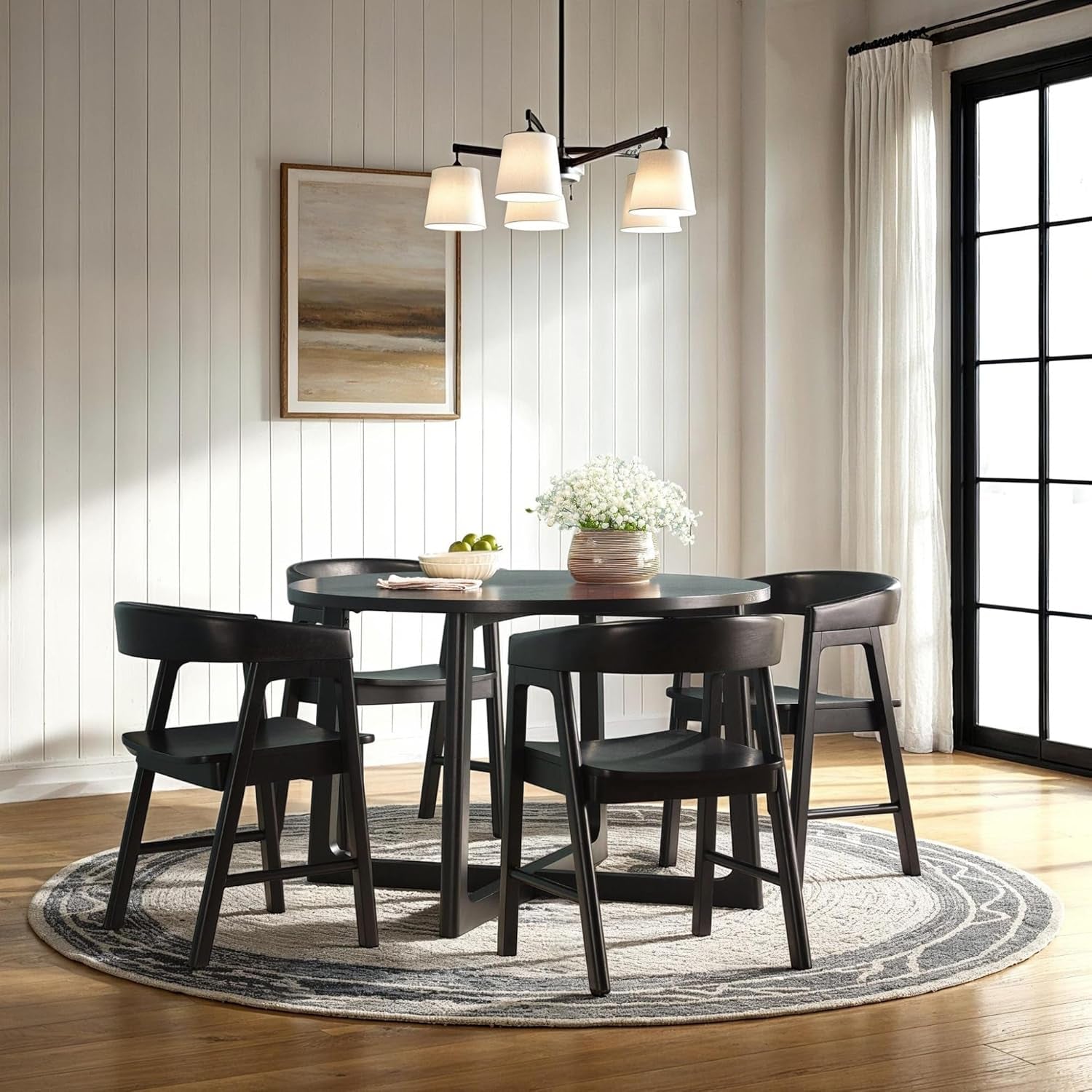 Ezra Modern Solid Wood Rounded Back Dining Chair - Black (Set of 2)